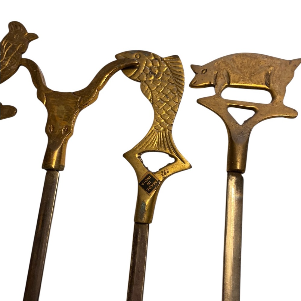 5 Vintage Brass Topped 16” Kabob Meat/Vegetable metal Skewers made in India